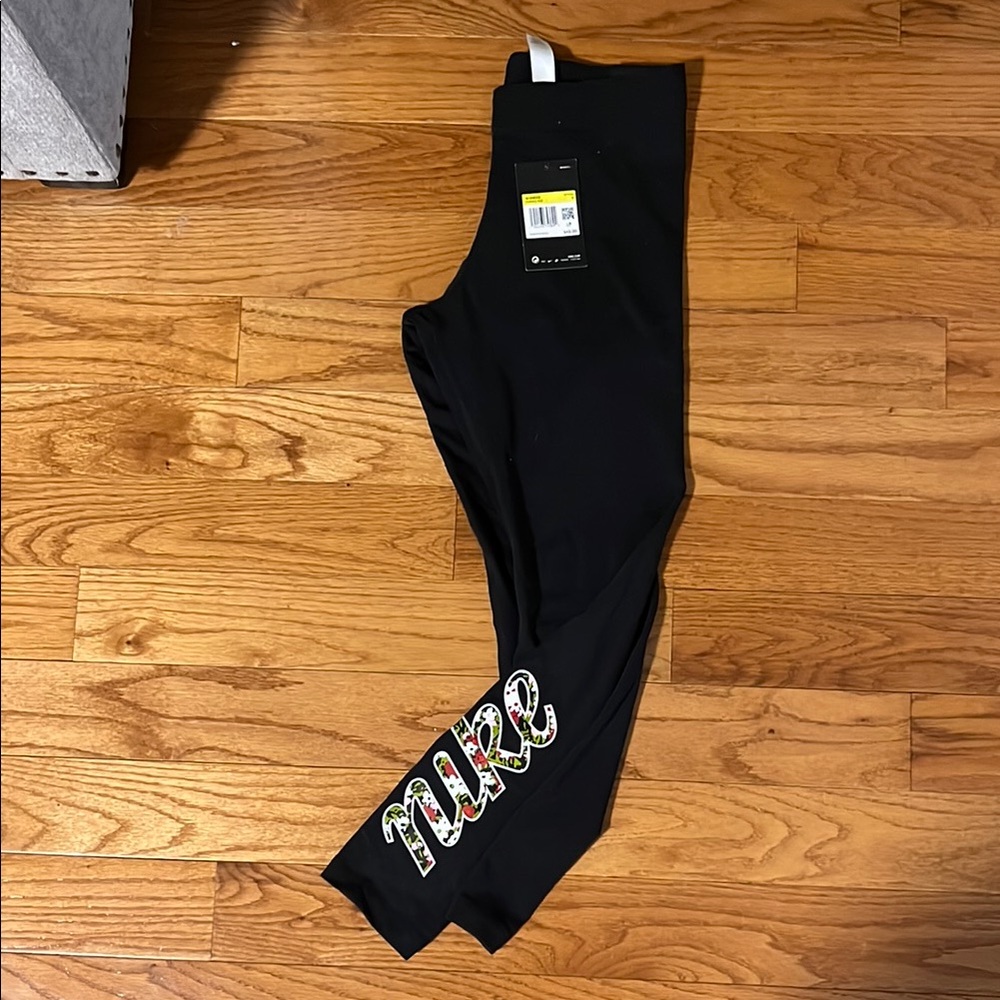 Nike Black Leggings with Floral Logo